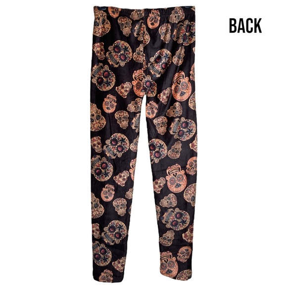 Faux Fur Lined S/M Skeleton Sugar Skull Skinny Leggings Thermal Slim Brushed - Picture 3 of 5